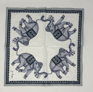 Jim Thompson Scarf/Napkin/Handkerchief Elephant Print ﻿16”x16” Blue White